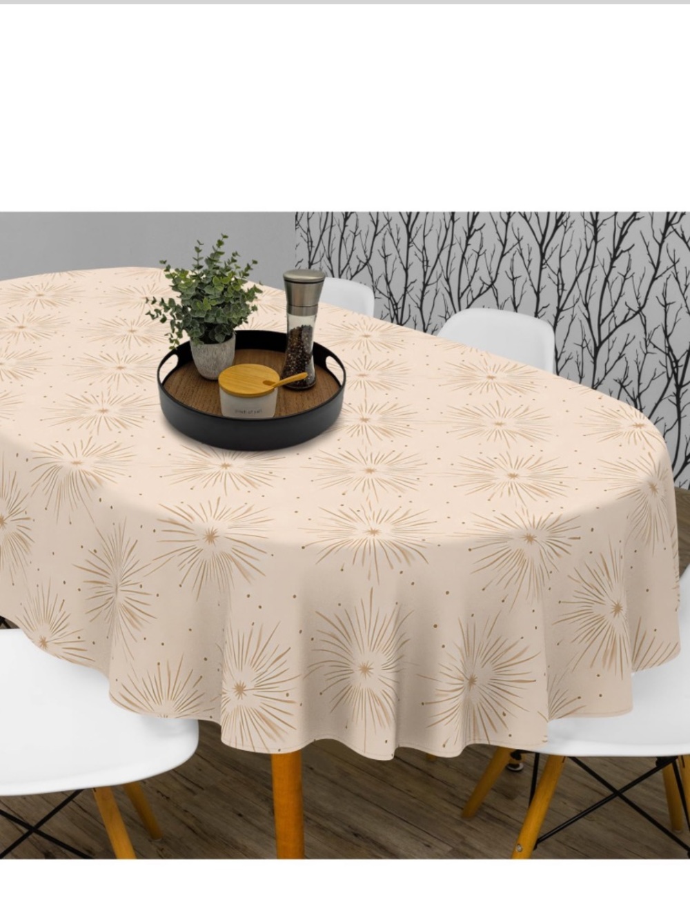 MID-Century Modern Oblong Tablecloth 84x60” Beige